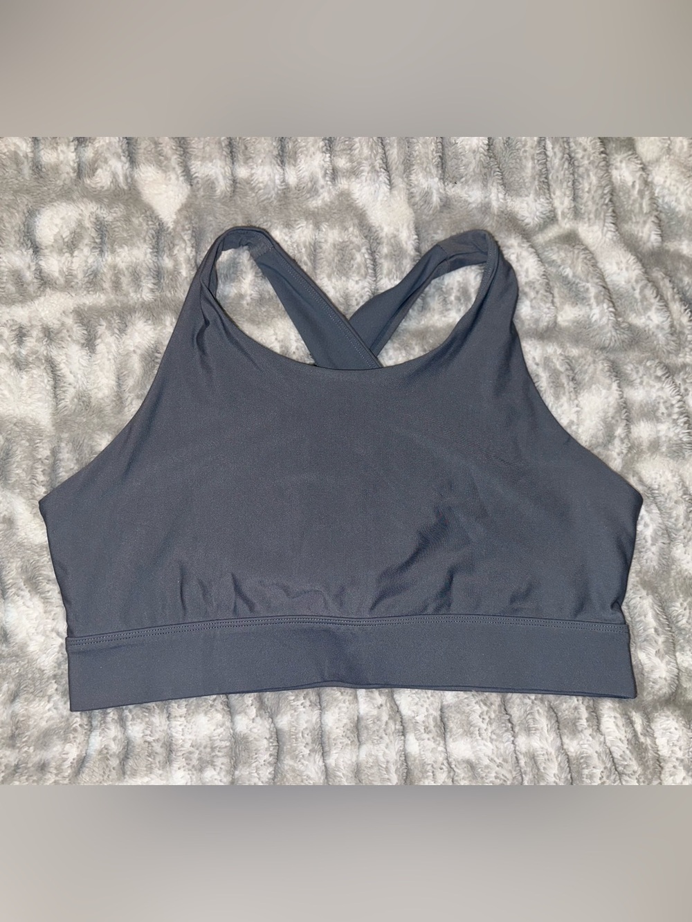 Fabletics High-Neck Racerback Sports Bra in Charcoal Gray